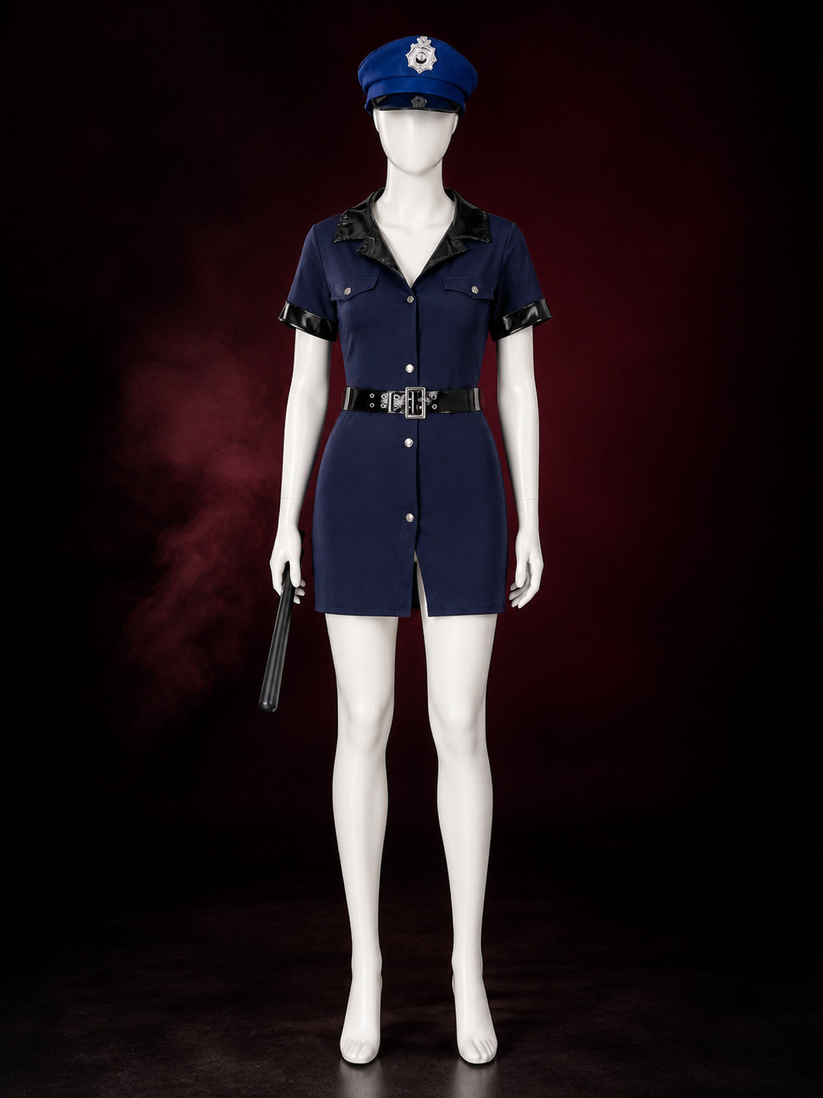 Women's Police Costume Set With Dress, Hat, Baton And Belt, Halloween Cosplay main product view