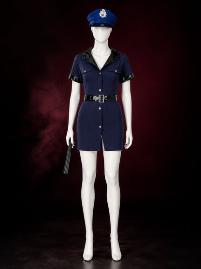 Women's Police Costume Set With Dress, Hat, Baton And Belt, Halloween Cosplay main product view