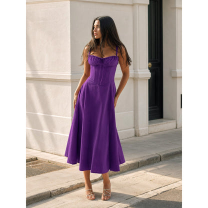 Women's purple spaghetti-strap dress with a waist accent