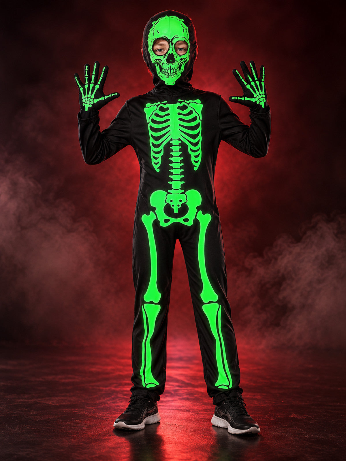 Kids' Skeleton Carnival Costume with Glow-in-the-Dark Print
