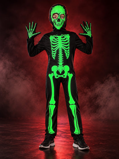 Kids' Skeleton Carnival Costume with Glow-in-the-Dark Print
