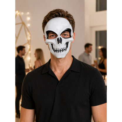 Black and White Skull Carnival Mask for Halloween and Cosplay lifestyle view