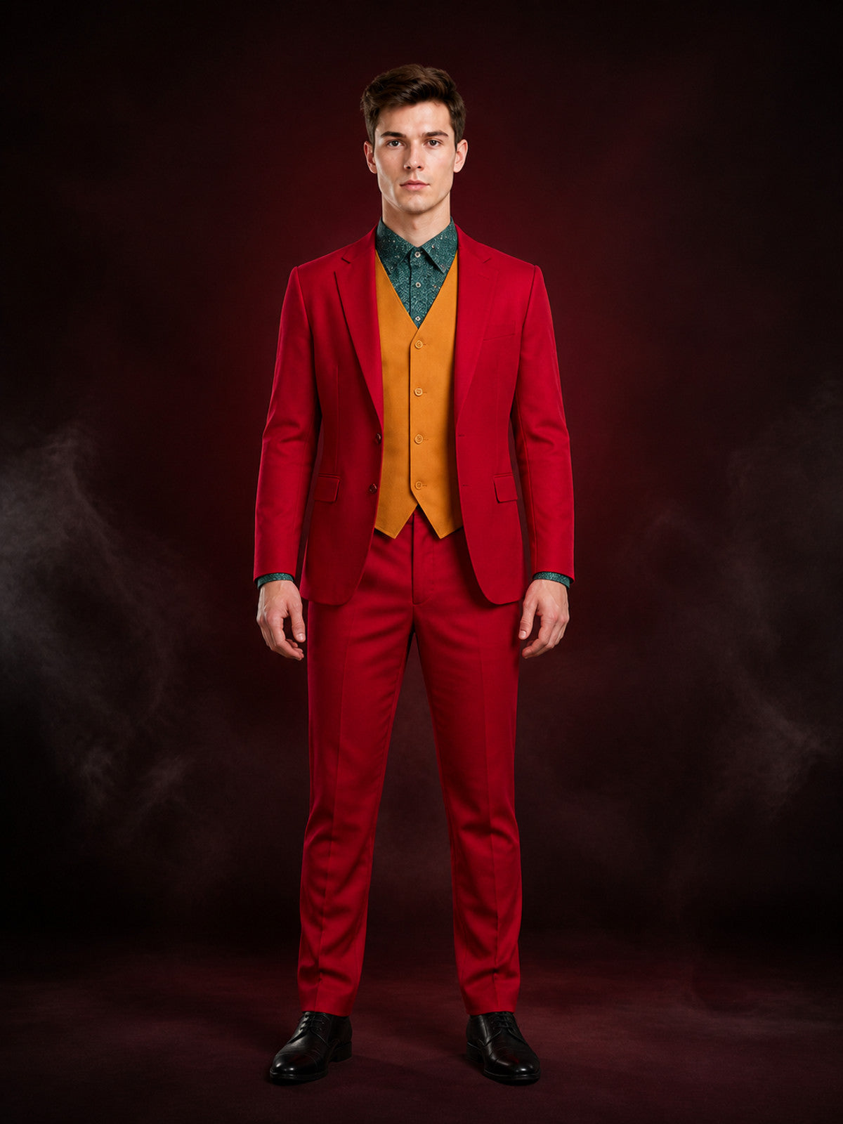 Adult Clown Circus Suit Costume Set with Red Jacket, Vest & Shirt for Halloween main product view