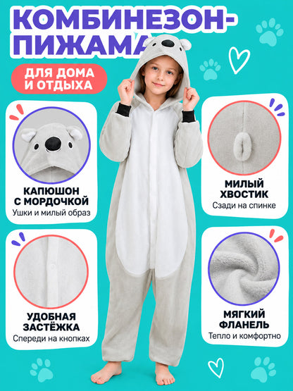 Flannel hooded pajama jumpsuit with ears lifestyle view