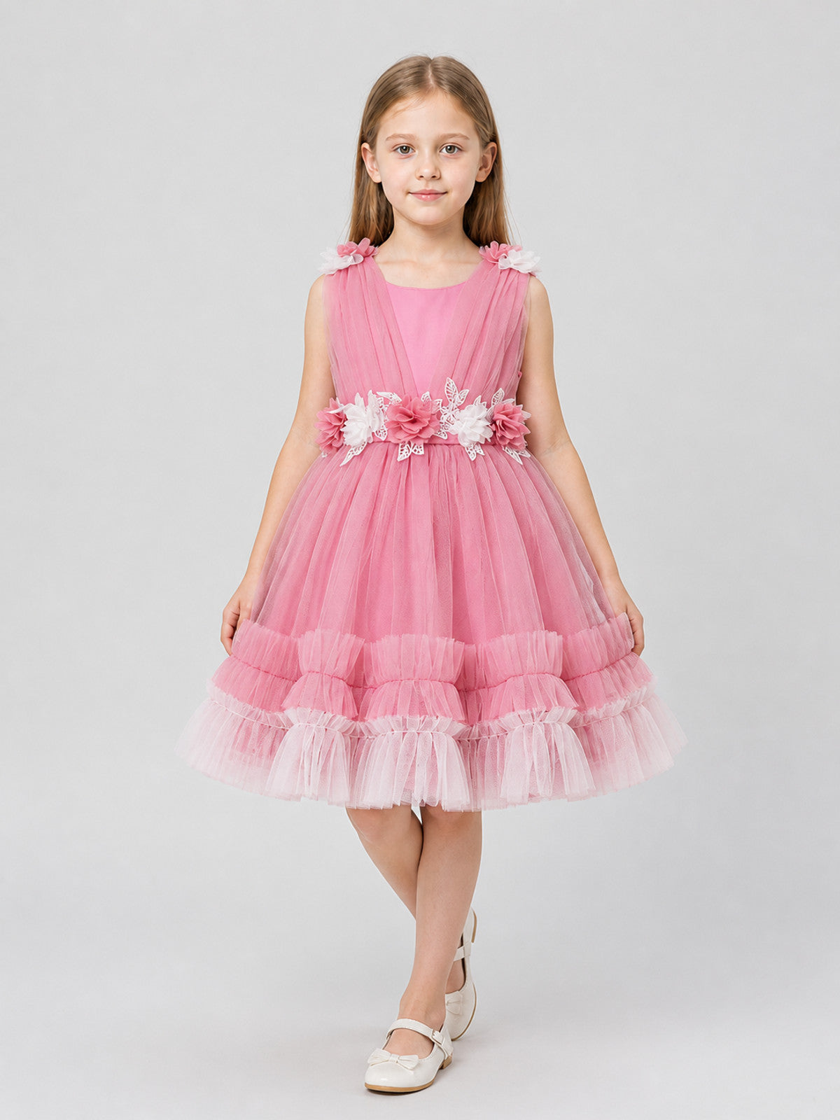 Festive Tulle Dress with Floral Decoration
