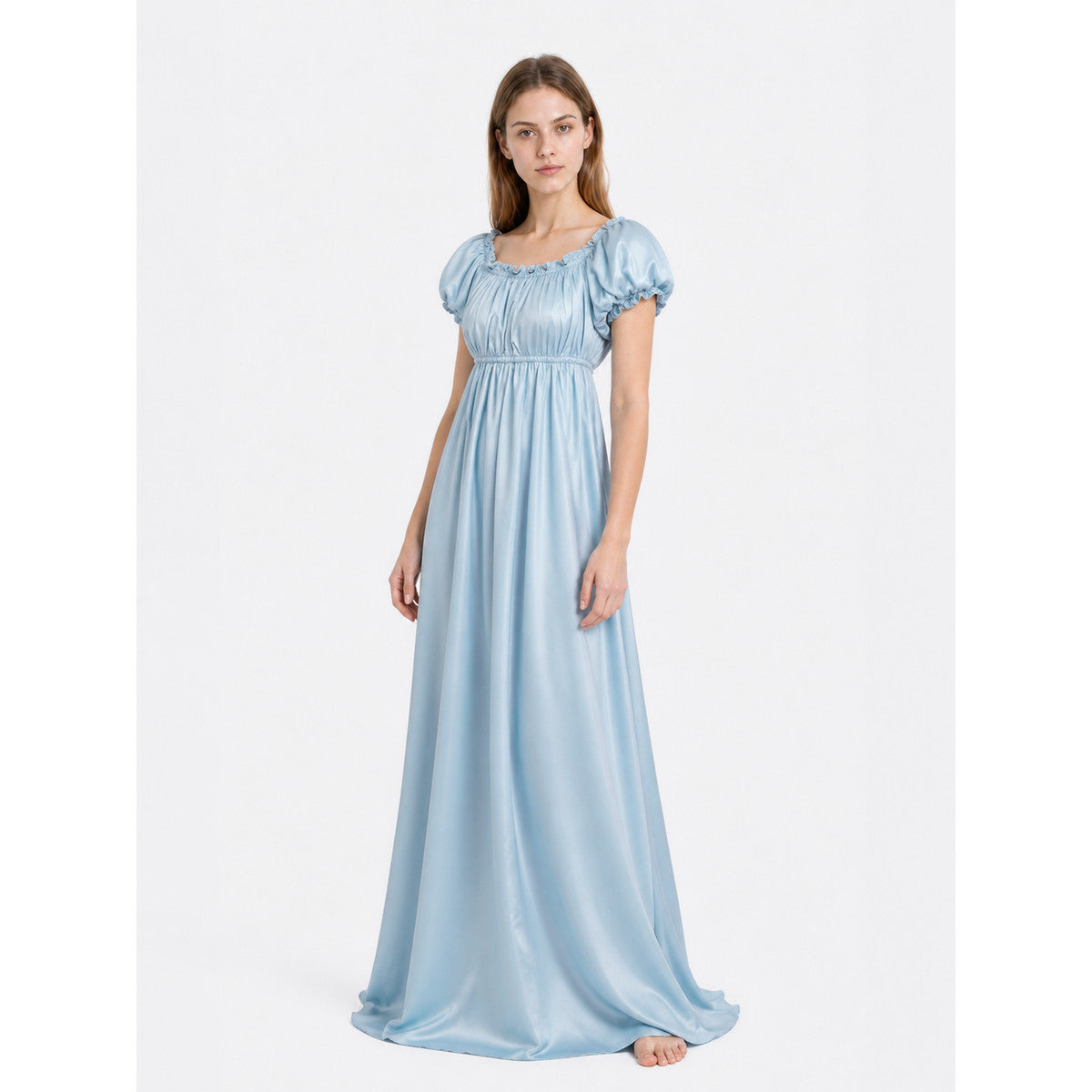 Light Blue Floor-Length Ball Dress with Puff Sleeves Costume Dresses detail