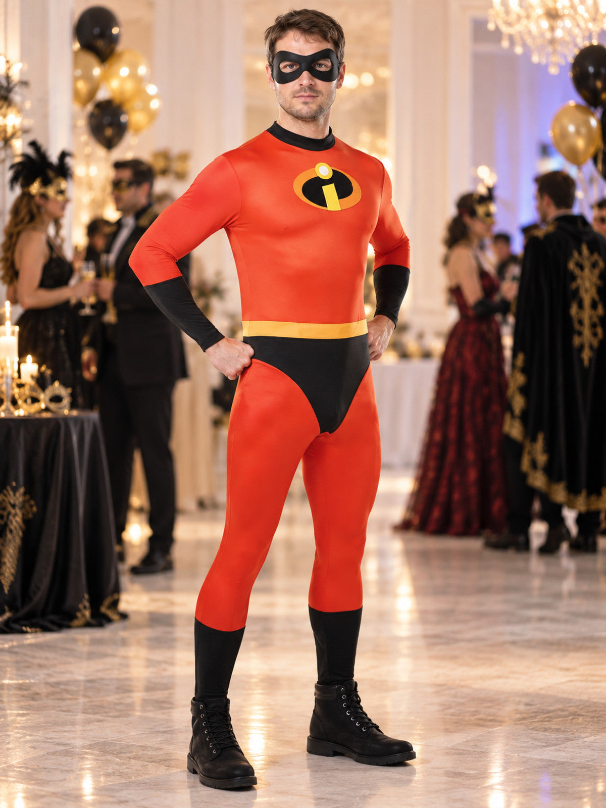 Superhero Costume Red Jumpsuit with Mask and Belt