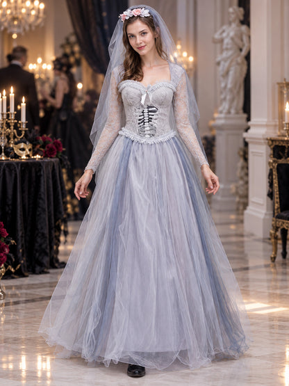 Carnival costume with dress, wreath, and veil, light gray