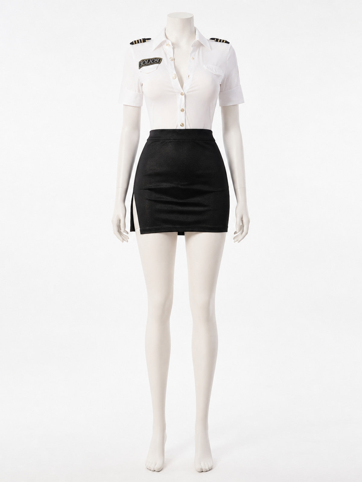 Women's Police Officer Costume Set with Epaulettes and Gold Buttons