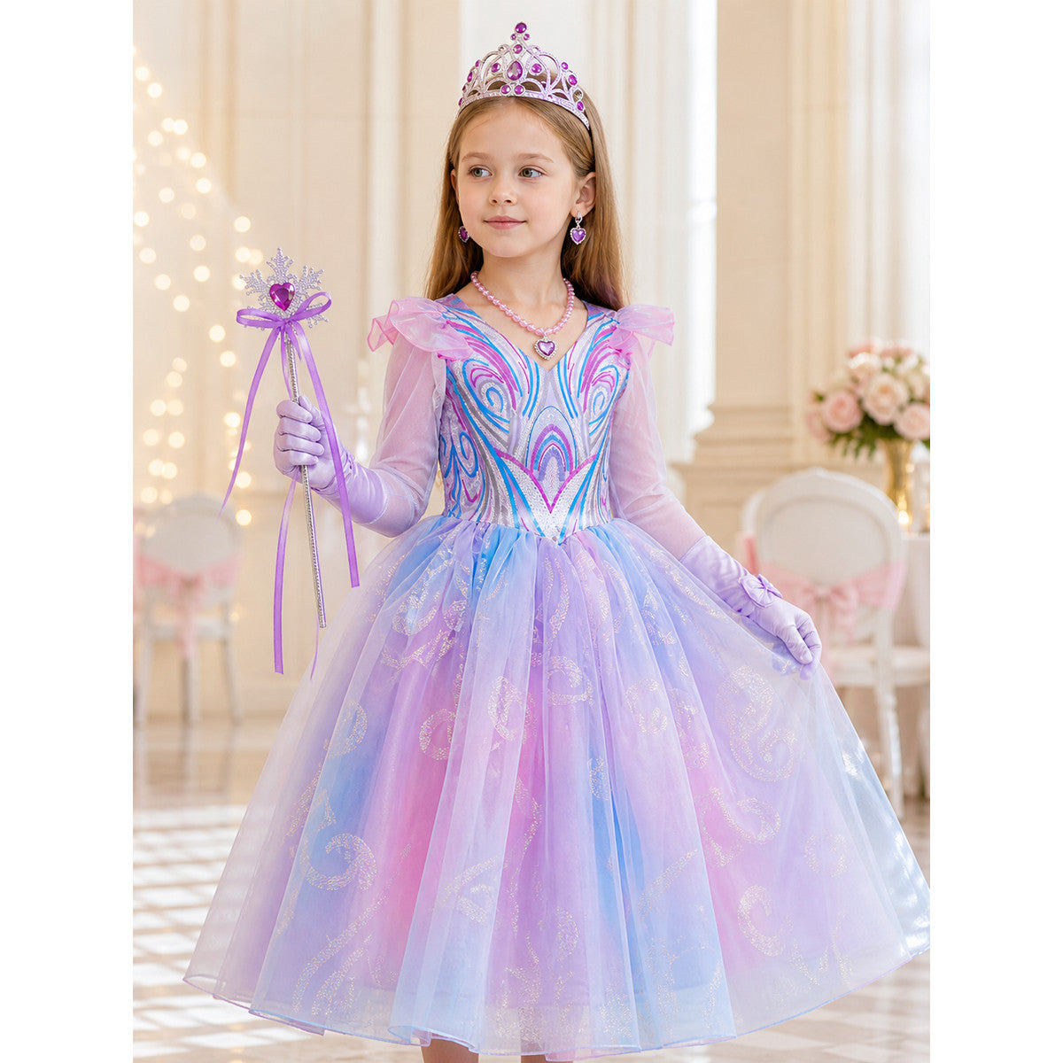 Princess Costume in Purple, Pink, and Blue Tones