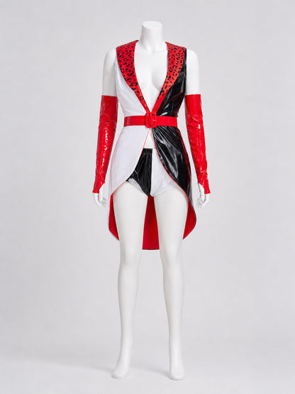 Cruella Clown Cosplay Costume, Black, White, and Red