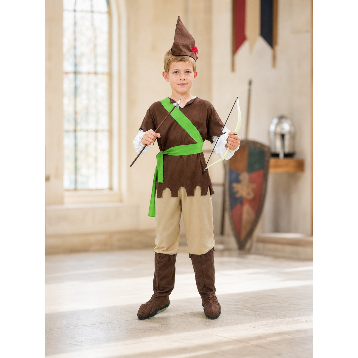 Hunter costume with bow and hat lifestyle