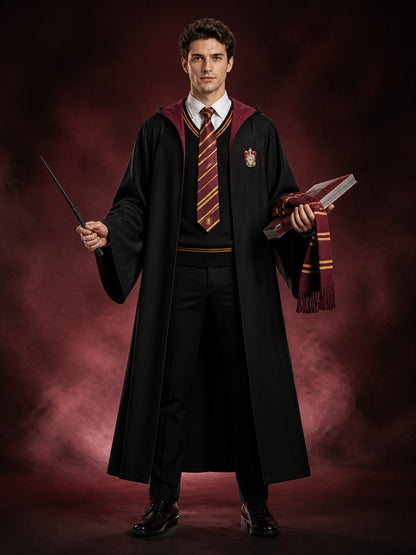 Kids Wizard Costume Set with Hooded Robe, Vest, Tie, Scarf and Wand main product view