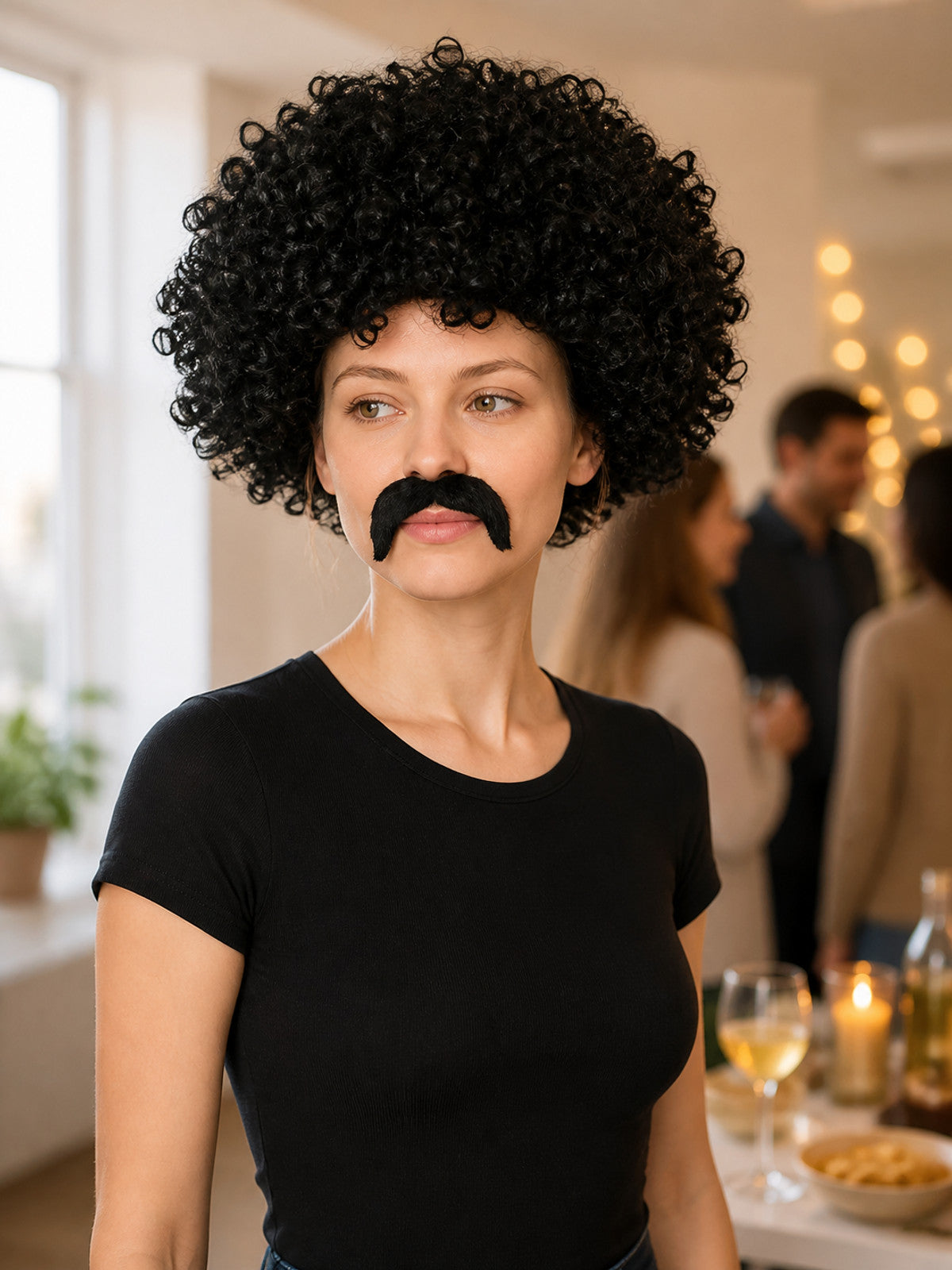 Black Curly Voluminous Carnival Wig lifestyle view