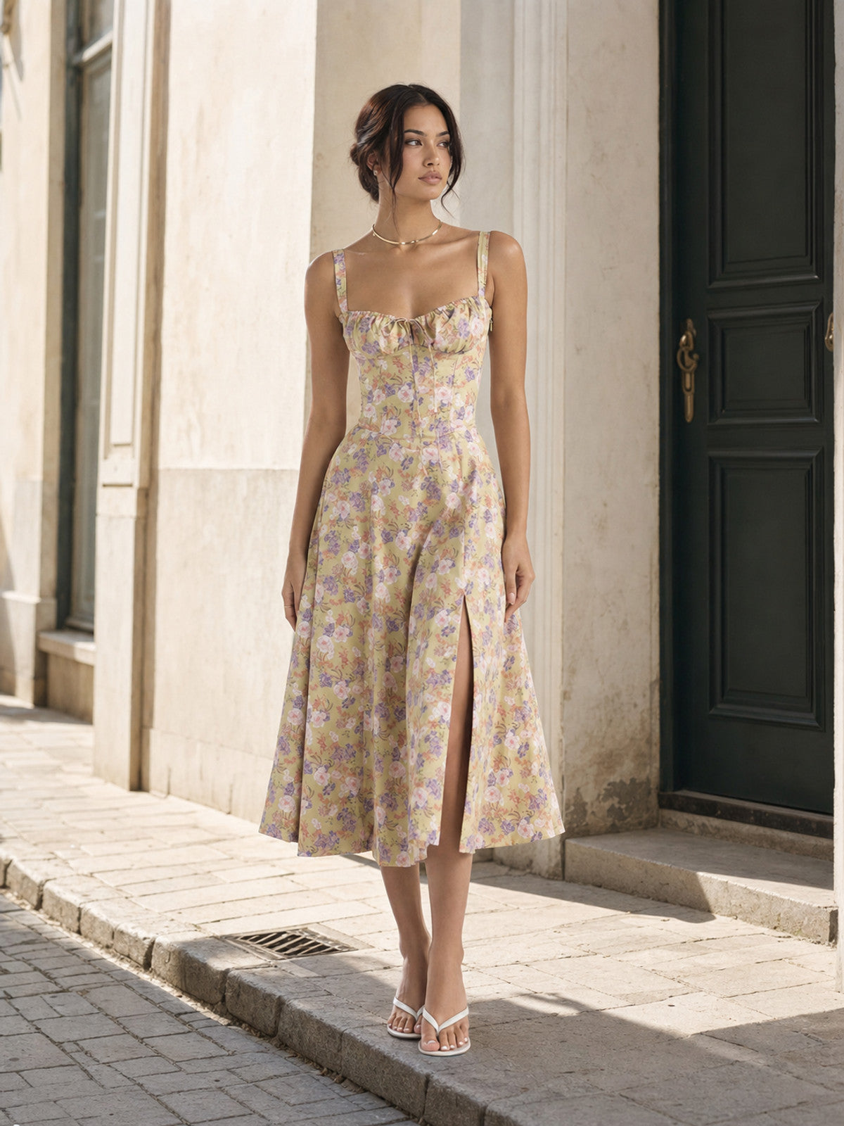 Women's Floral Print Strappy Midi Dress