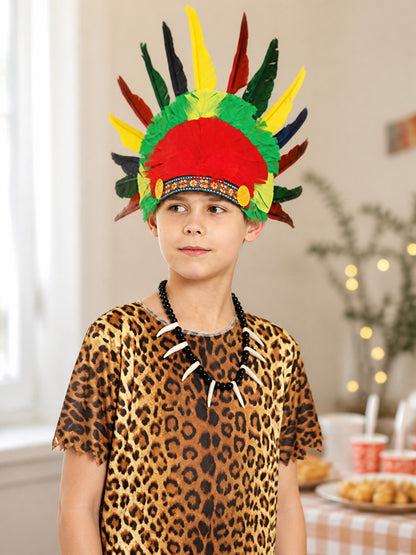 Indian-style carnival headdress with multicolored feathers lifestyle view
