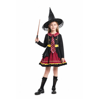 Witch Costume with Layered Dress and Lace Hat