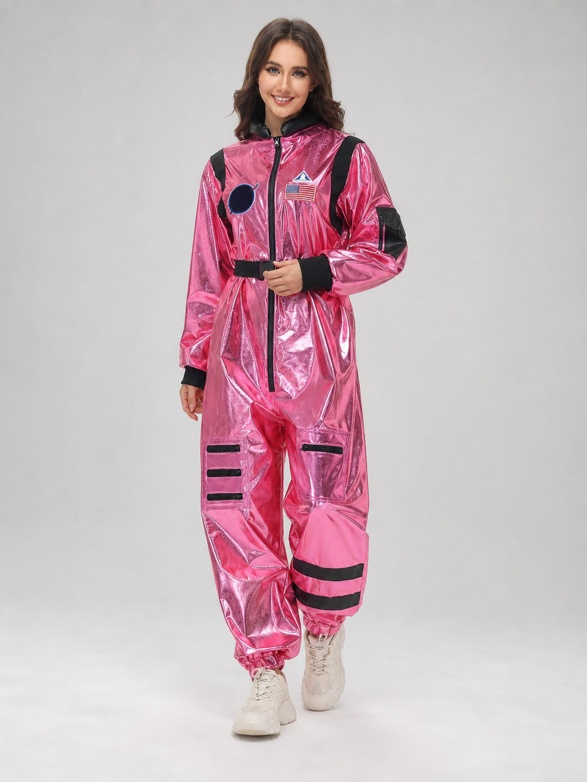 Pink Spacesuit Jumpsuit with Hood and Pockets