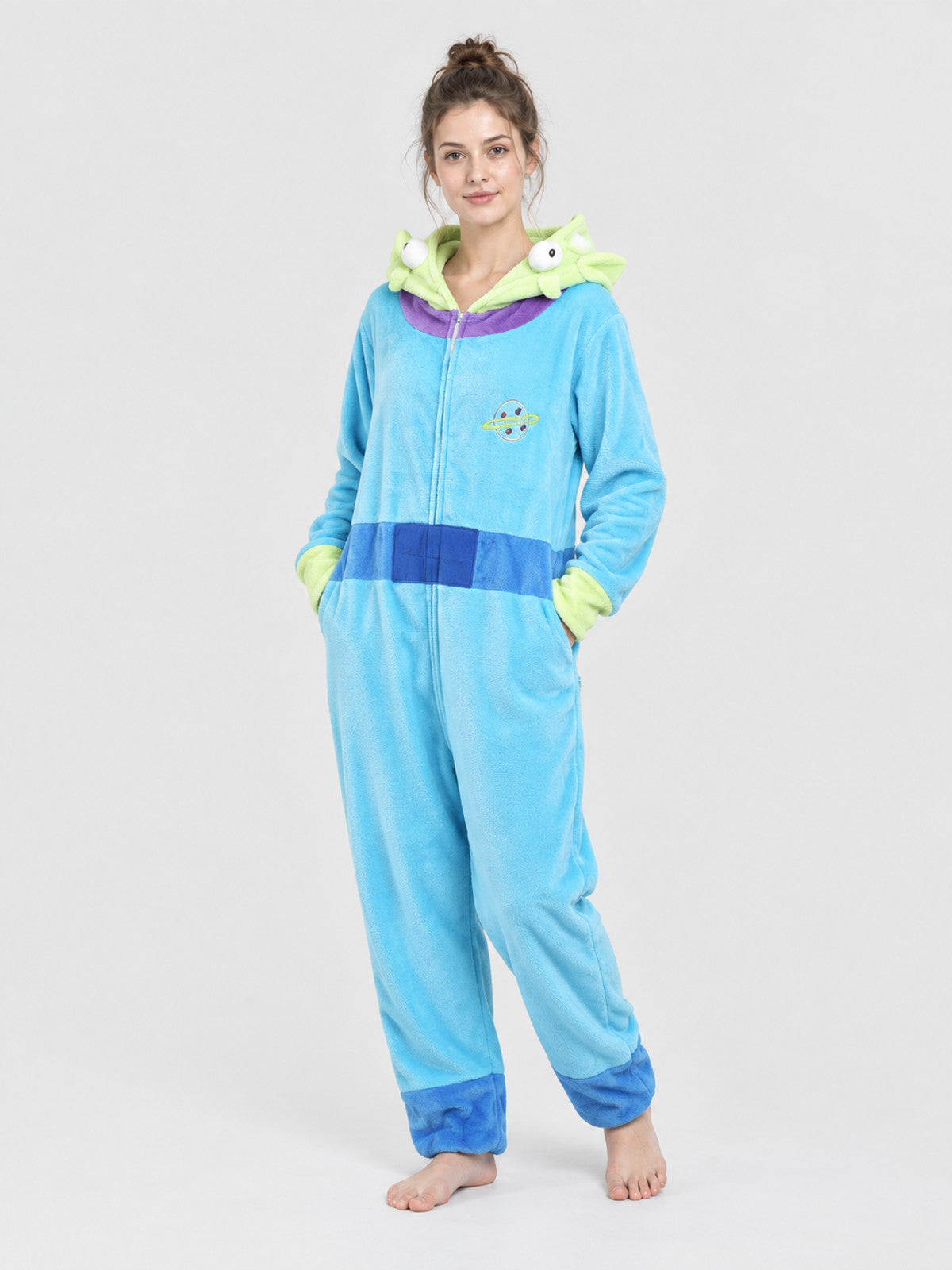 Flannel Pajama Jumpsuit with Puffy Hood and Zipper