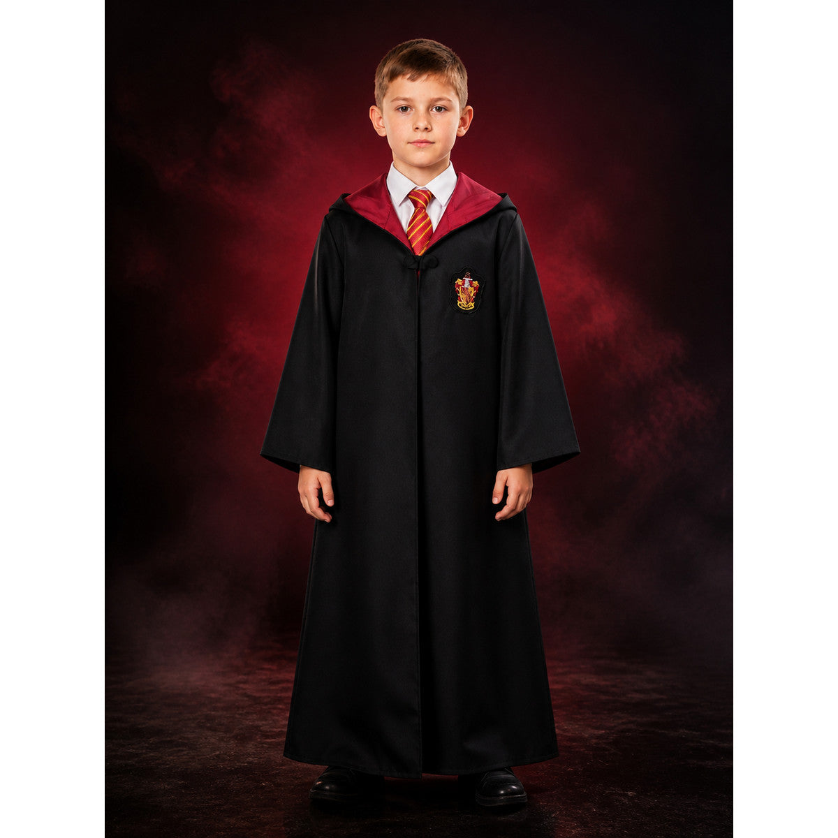 Children's Hooded Wizard Robe Costume Set With Tie and School Crest main product view