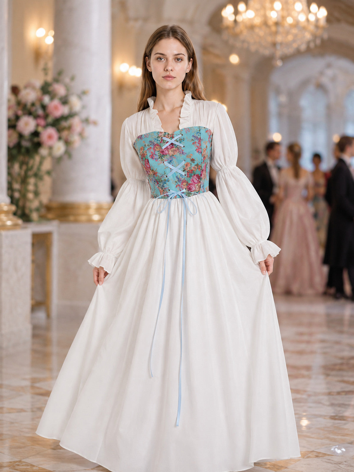 Long Dress with Corset-Style Bodice and Full Sleeves lifestyle view