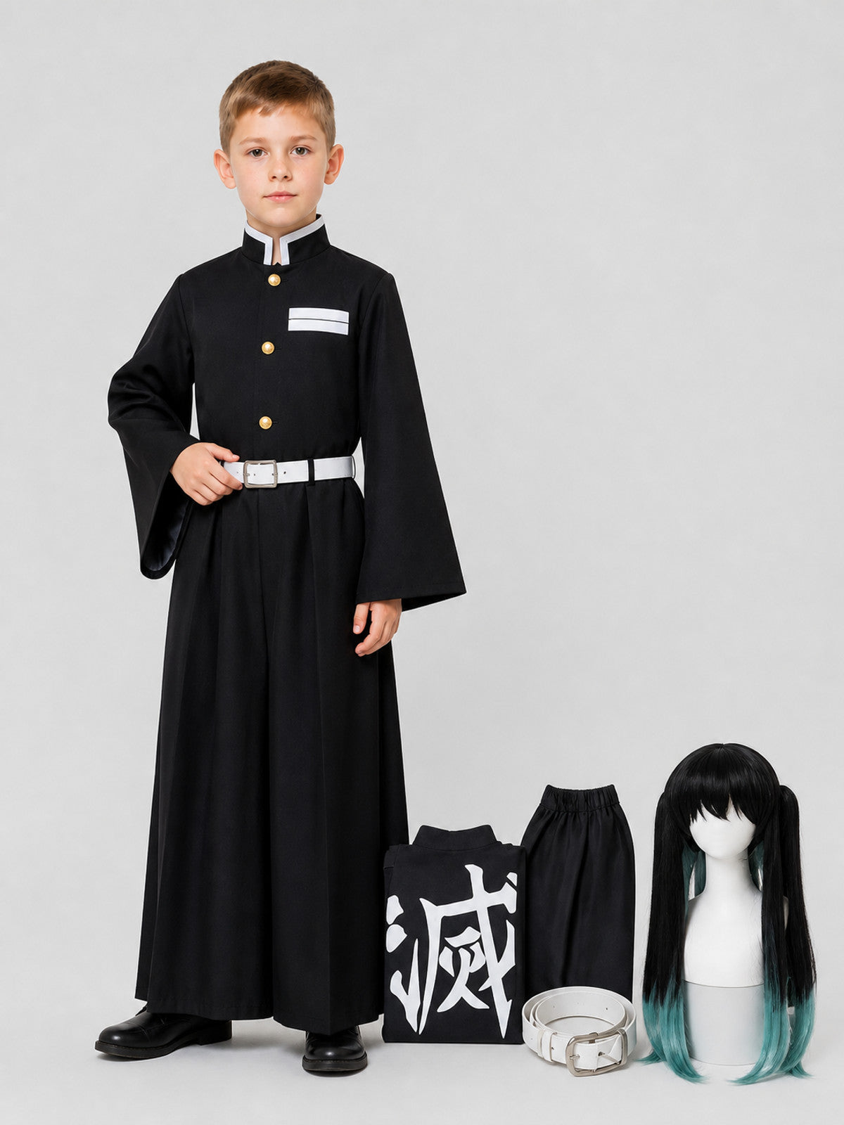 Tokito Muichiro Cosplay Costume with Belt and Wig Costume Wigs detail