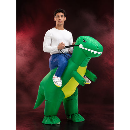Green Inflatable Riding Dinosaur Costume, Funny Halloween Suit with Yellow Belly main product view