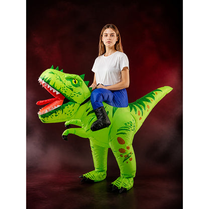 Adult Inflatable Dinosaur Costume, Green Full-Body Outfit With Spikes And Long main product view