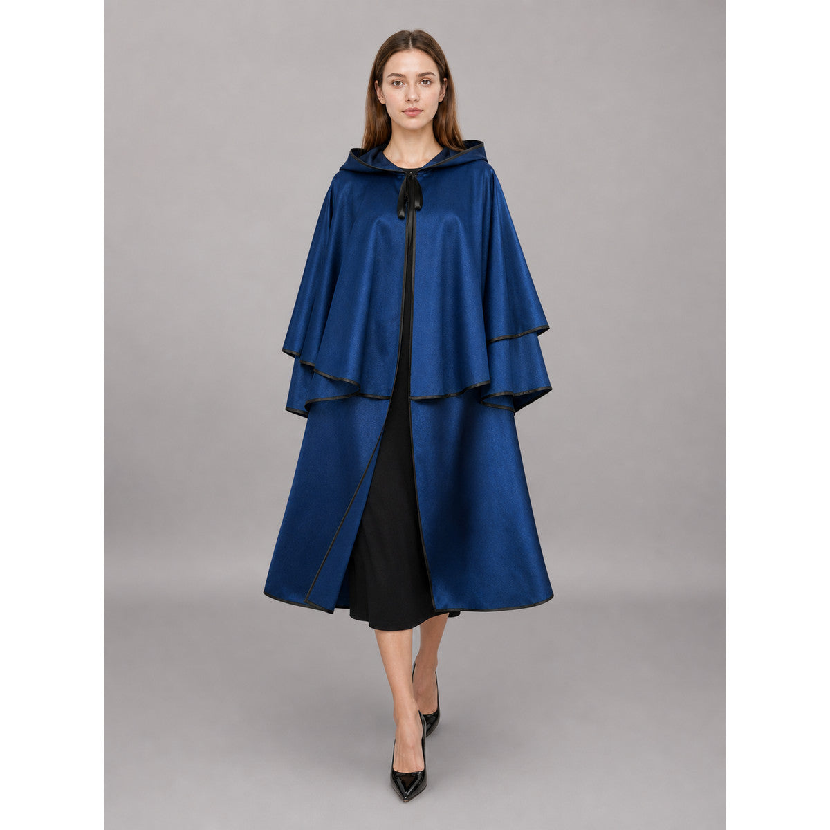Long Blue Hooded Costume Cape lifestyle
