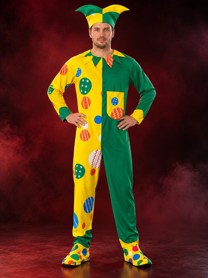 Asymmetrical Yellow-Green Clown Costume with Hat