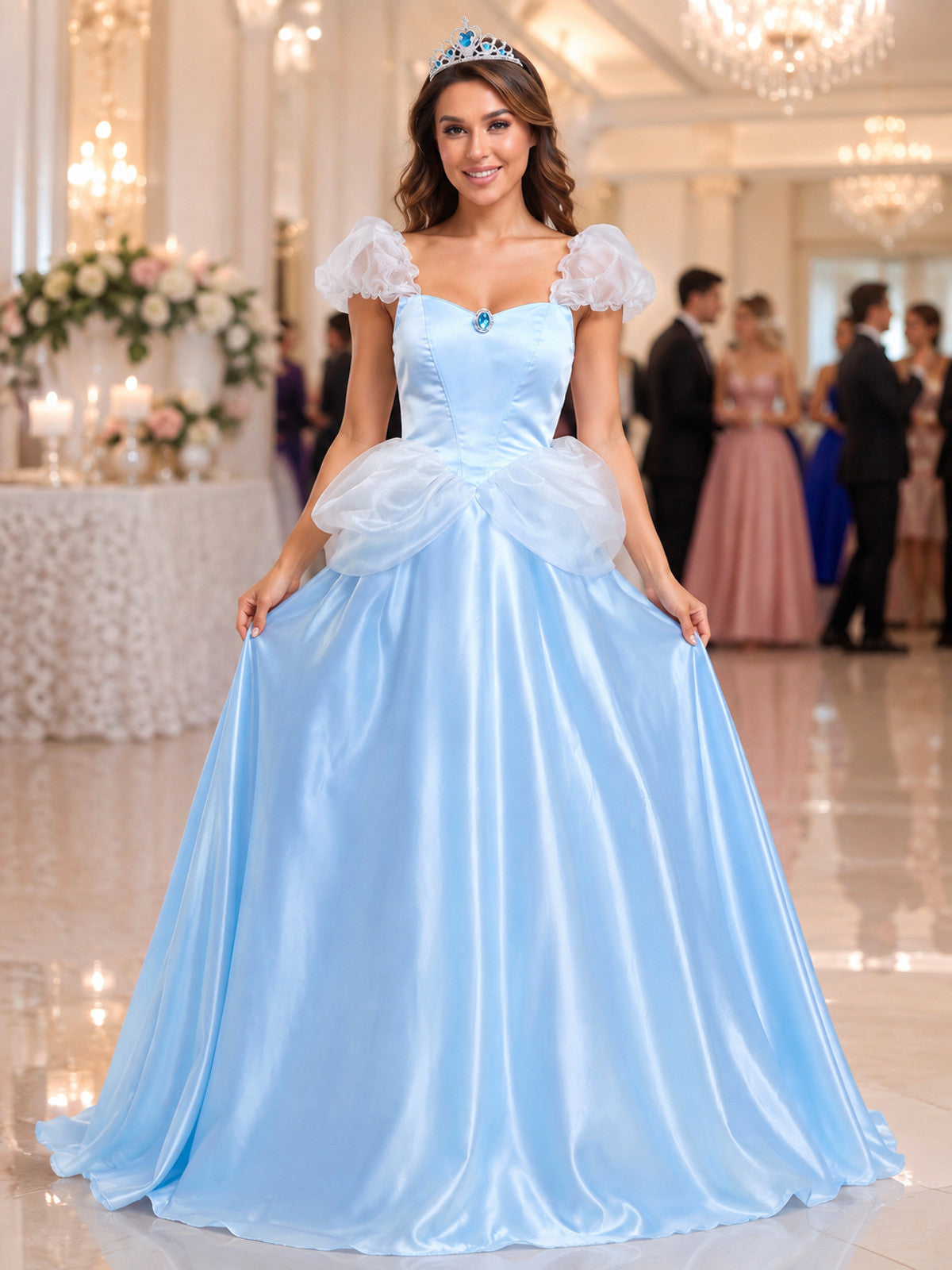 Costume Dress with Train and Blue Brooch lifestyle view
