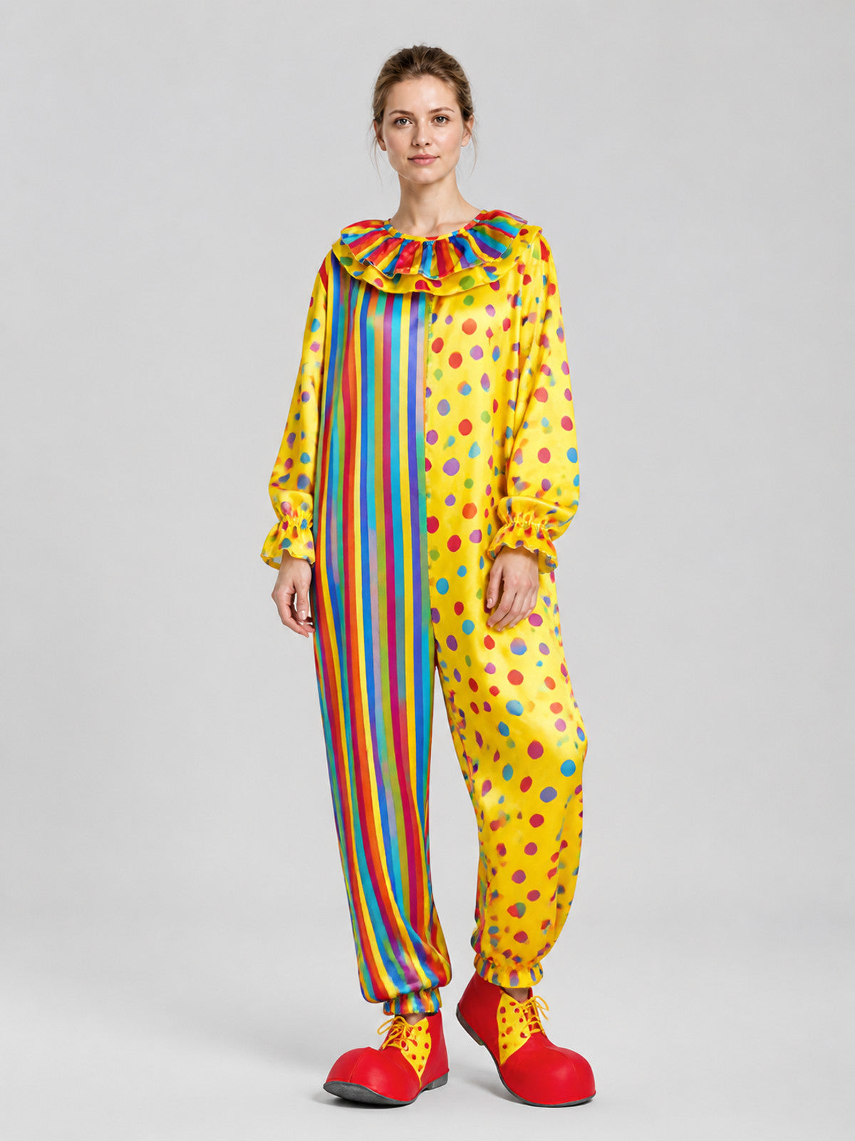 Striped and Polka-Dot Clown Carnival Jumpsuit Costumes detail
