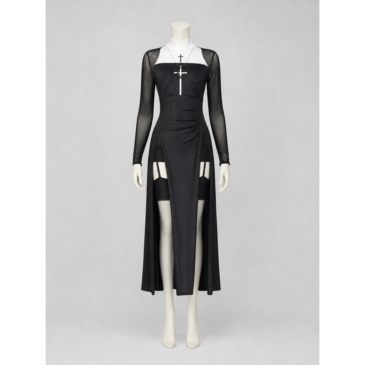 Carnival costume with dress, head covering, and cross lifestyle