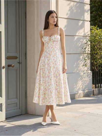 Midi Dress with Wide Straps and Floral Print Costume Dresses detail