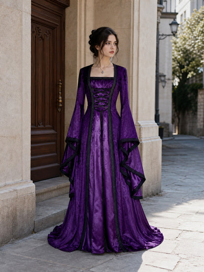 Purple Medieval-Style Lace-Up Dress