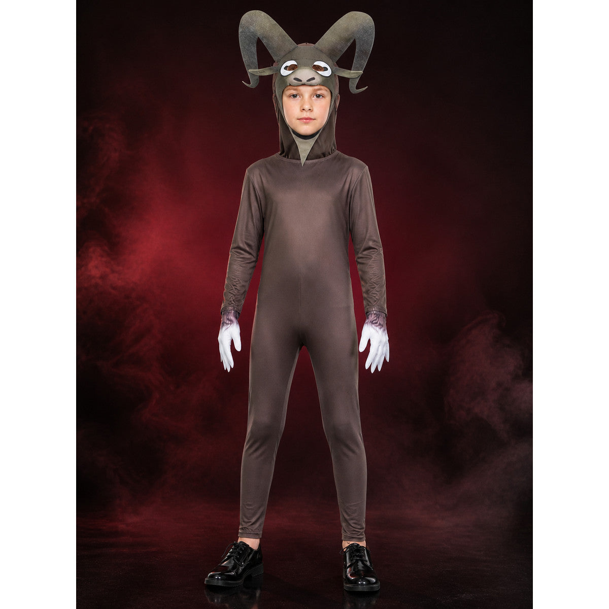 Kids' Brown Deer Hooded Animal Costume Set, Long Sleeve Jumpsuit with Antlers main product view