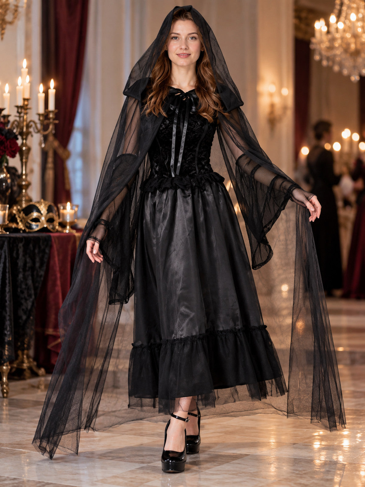 Vampire Costume with Cape and Gloves