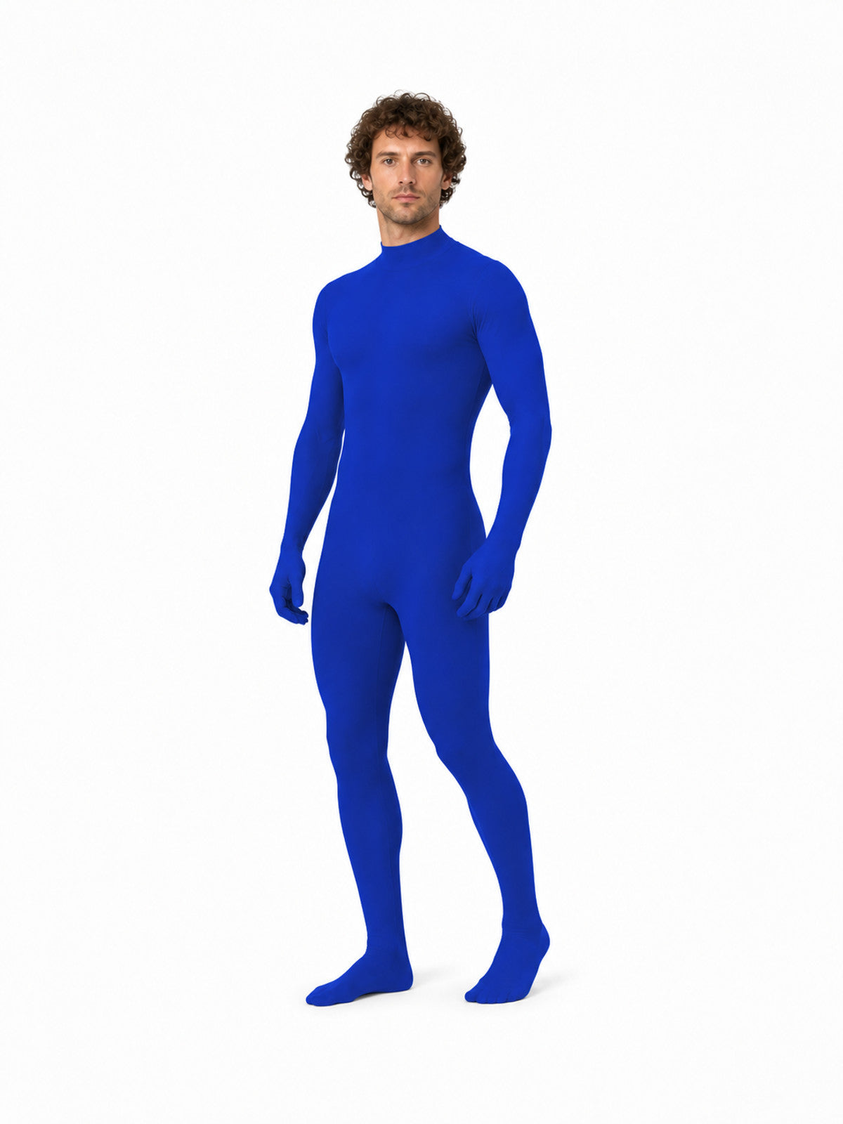 Blue Form-Fitting One-Piece Jumpsuit with High Collar product detail