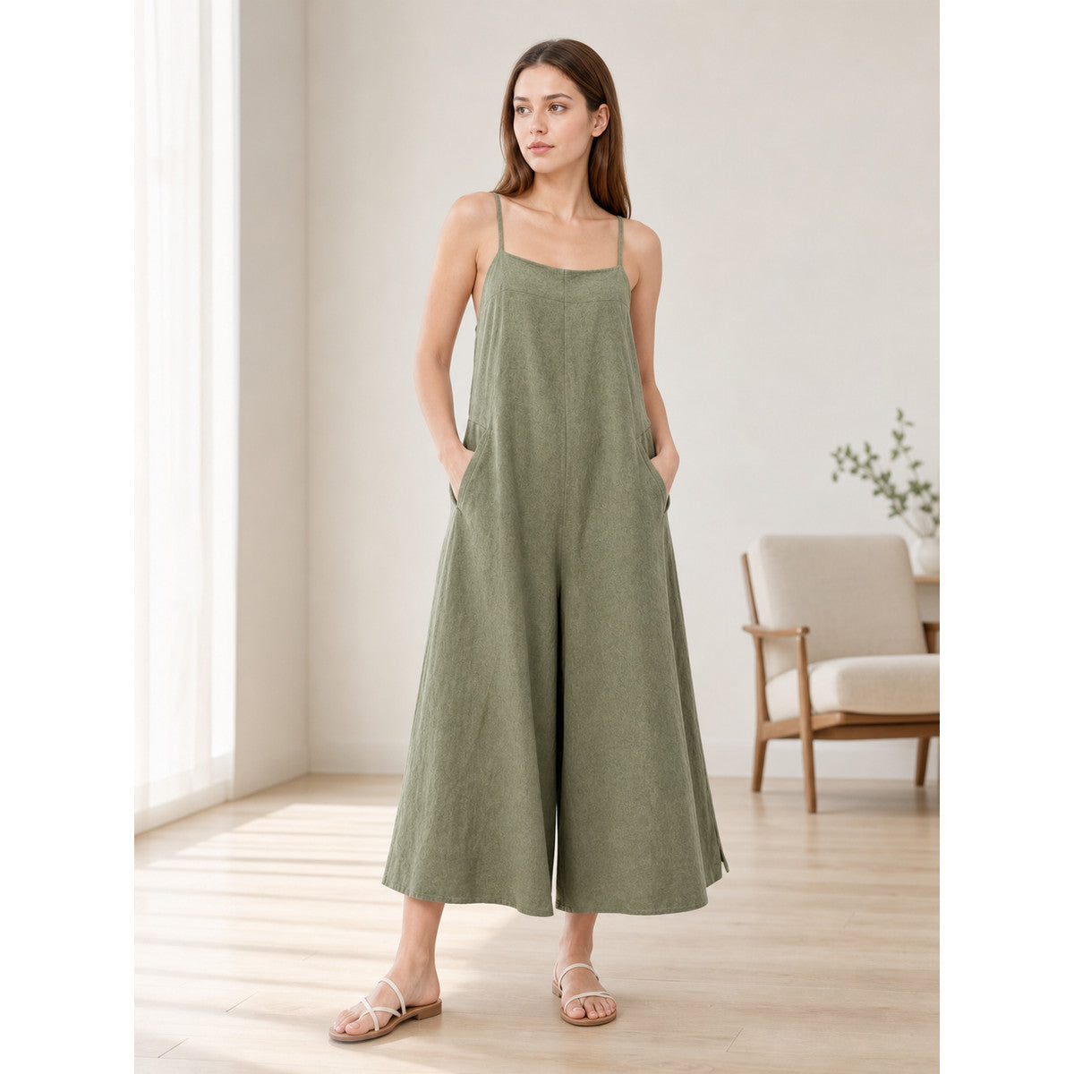 Olive Palazzo Pants with Bib