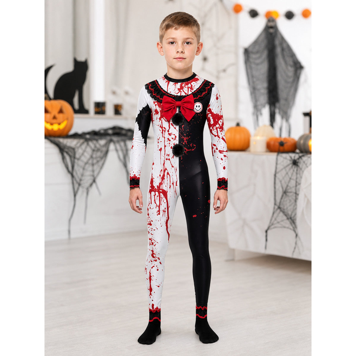 Hooded Scary Clown Costume with Bloody Print