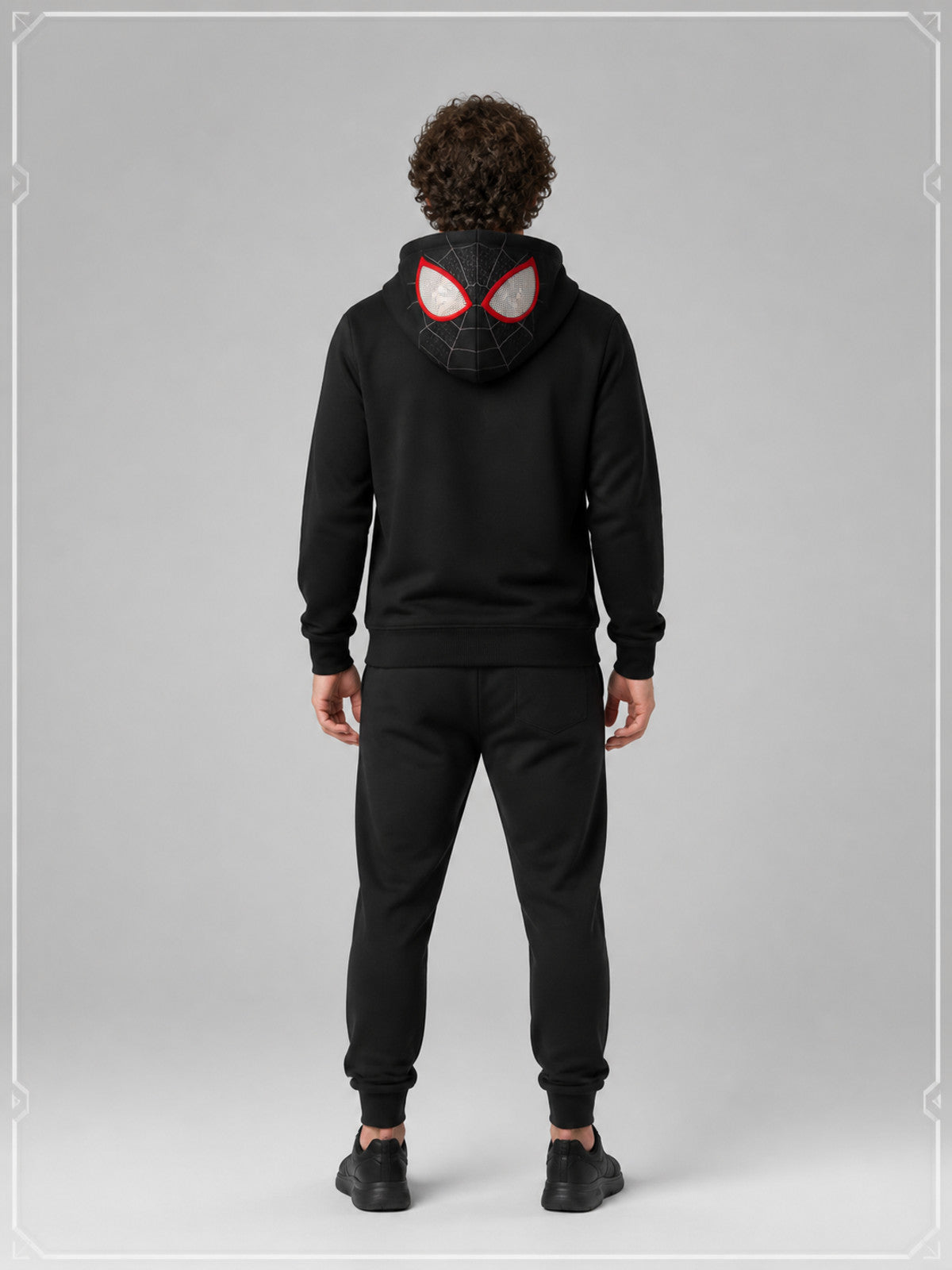 Red-and-Black Cosplay Mask with Web Pattern