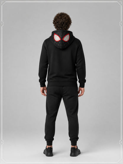 Red-and-Black Cosplay Mask with Web Pattern