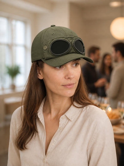Carnival headwear, khaki cap with goggles