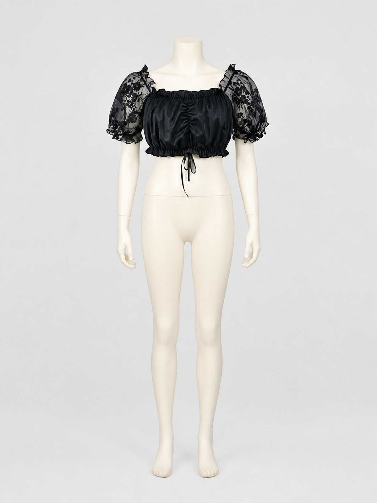 Black Top with Sheer Floral Sleeves product detail