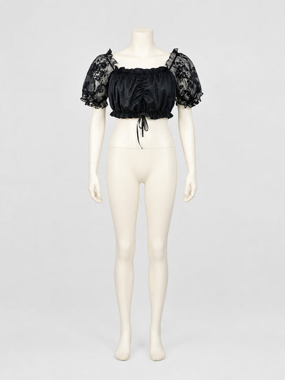 Black Top with Sheer Floral Sleeves product detail
