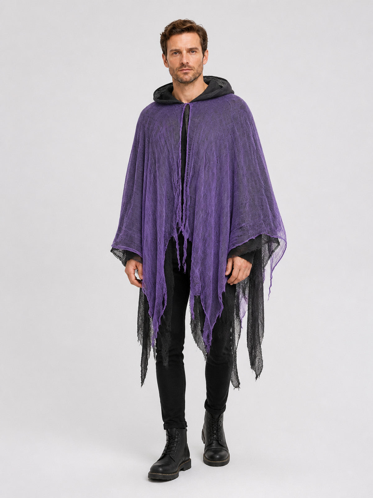 Purple Hooded Cloak with Tattered Hem for Halloween Costume Capes detail