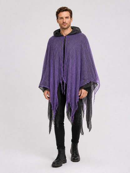 Purple Hooded Cloak with Tattered Hem for Halloween Costume Capes detail
