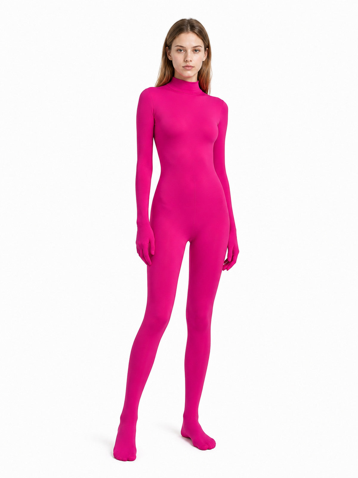 One-piece jumpsuit with a high collar and covered hands and feet
