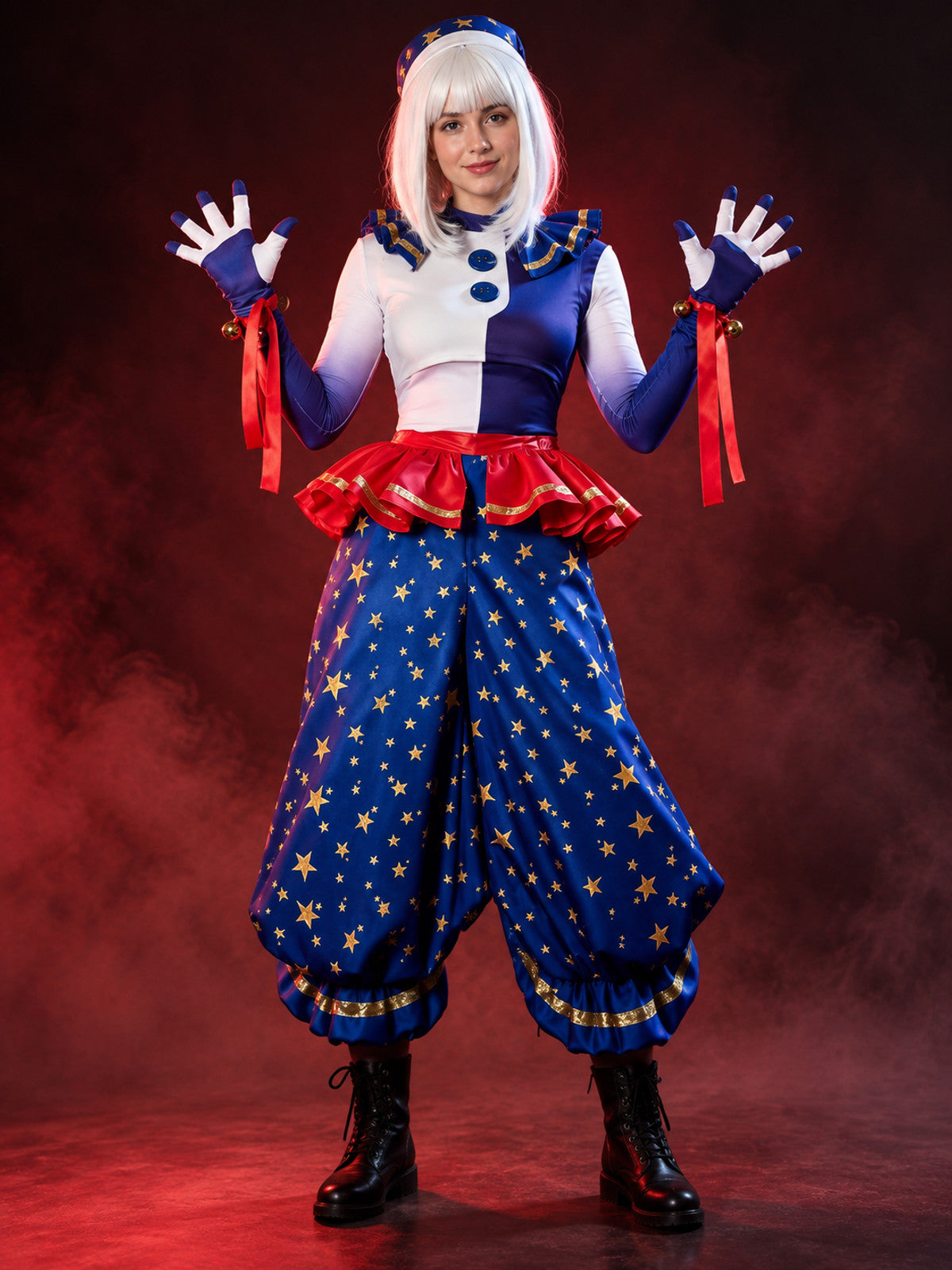 Carnival Clown Costume with Gold Stars and Bells