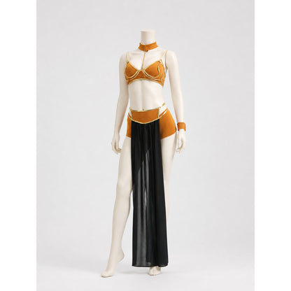 Gold-and-black cosplay costume with chains and a sheer skirt Costumes detail